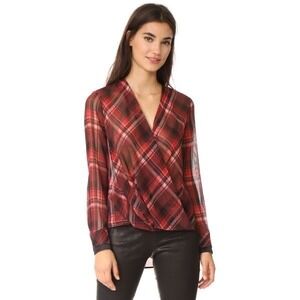 RAG & BONE Silk Victor Plaid Surplice Top Blouse Shirt Drapey High Low Medium